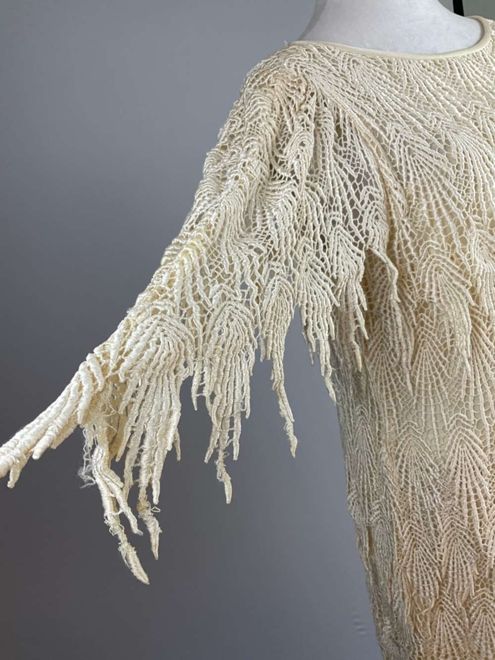 SAMAX Cream Crochet Fringe Mini Dress Lined Boho Coastal Resort Festival - Picture 9 of 16
